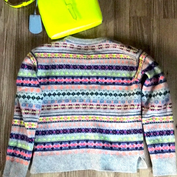 J Crew crop crew neck, wool sweater in neon Fair isle neon colors sz XS - Picture 4 of 6